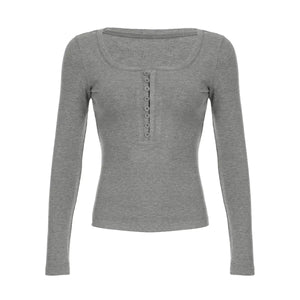 Top Gris Boutonné à Manches Longues THSPR