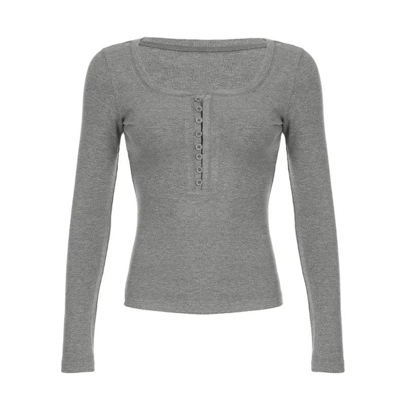 Top Gris Boutonné à Manches Longues THSPR