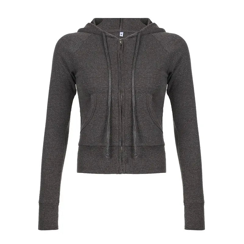 Sweat à capuche zippé en maille gris THSPR