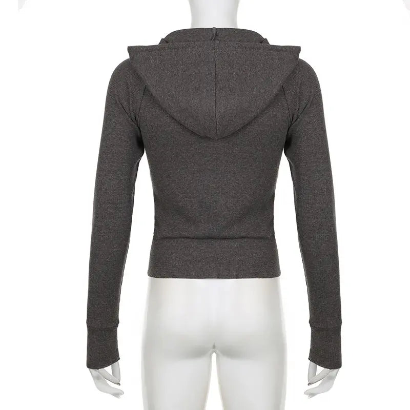 Sweat à capuche zippé en maille gris THSPR