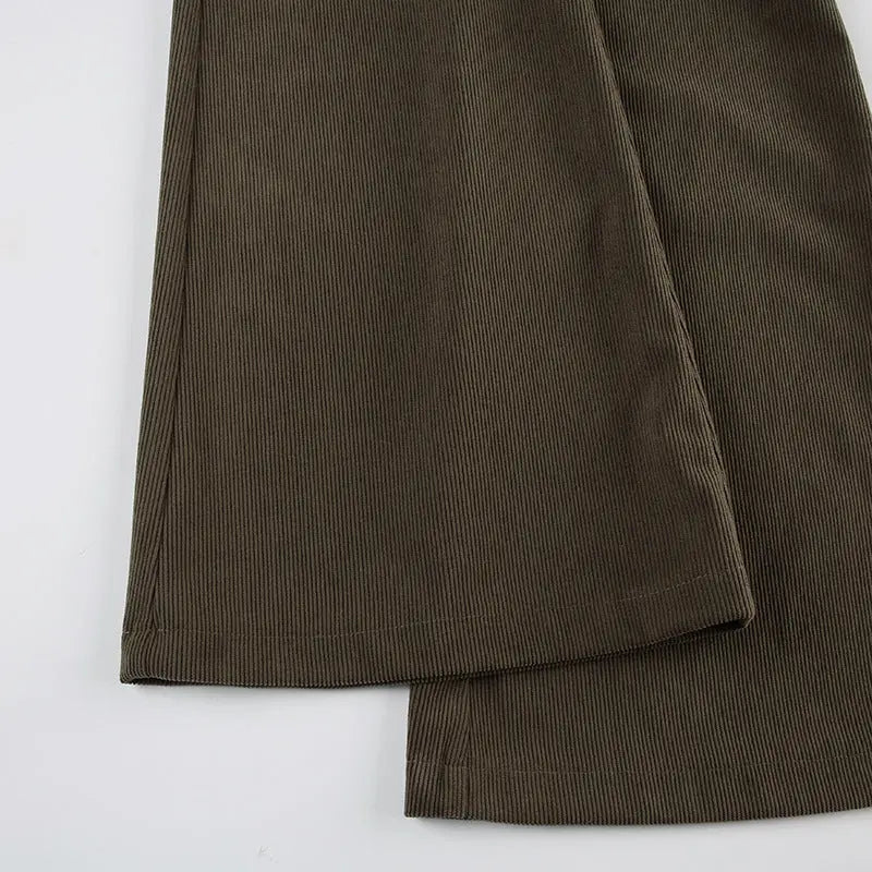 Pantalon évasé velours côtelé marron THSPR