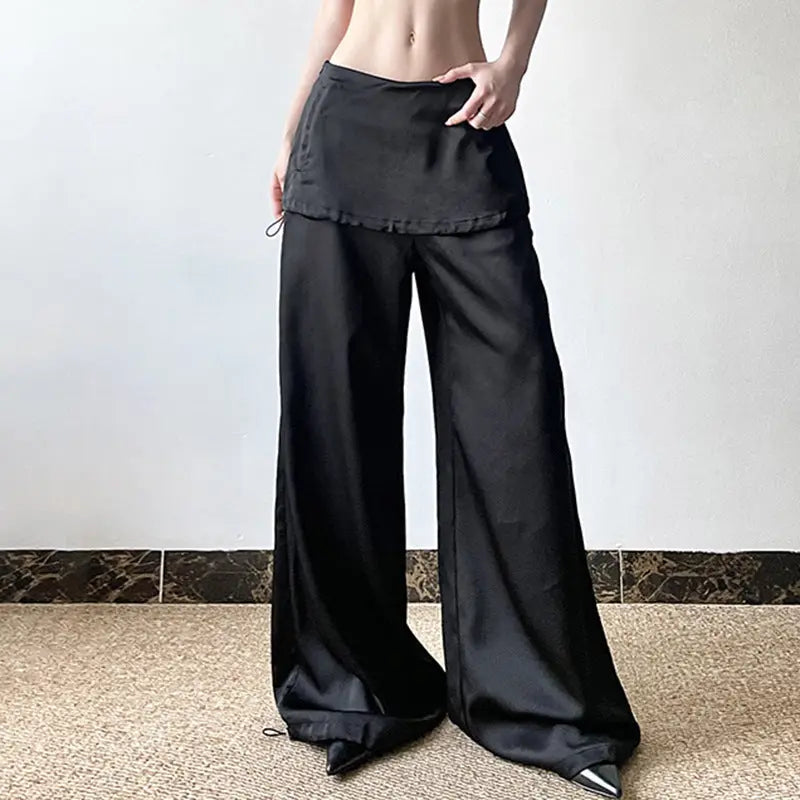 Pantalon ample en satin avec jupe superposée THSPR