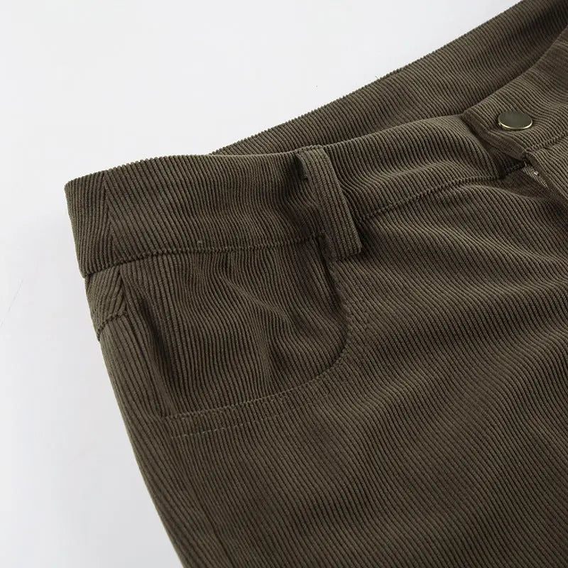 Pantalon évasé velours côtelé marron THSPR