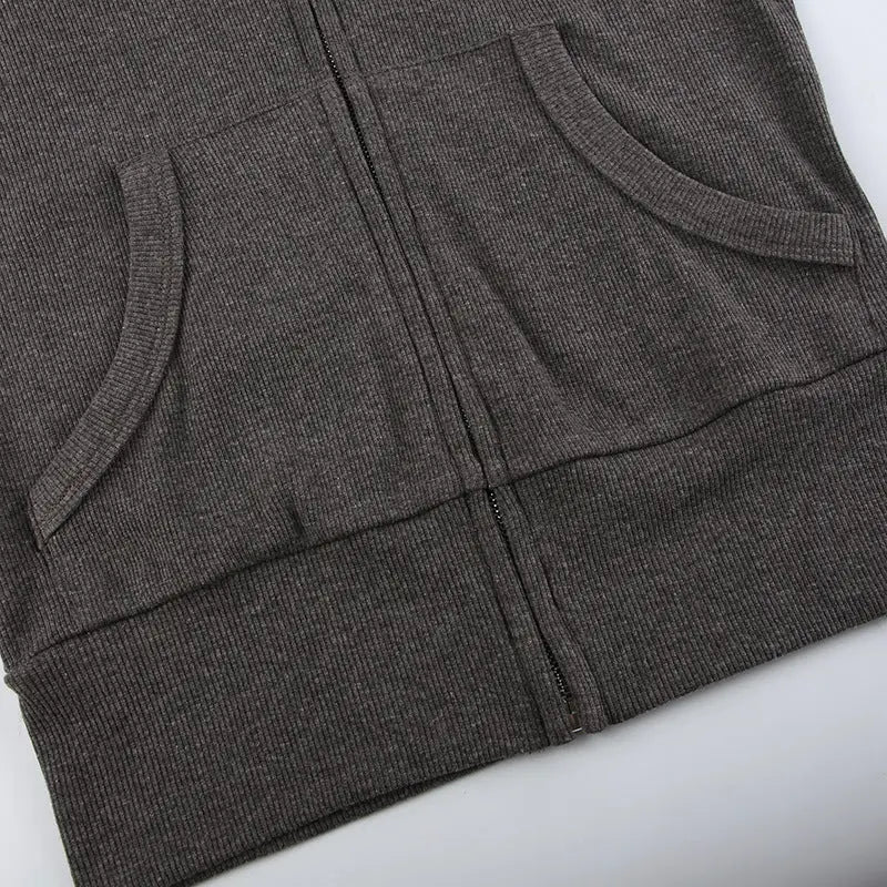 Sweat à capuche zippé en maille gris THSPR