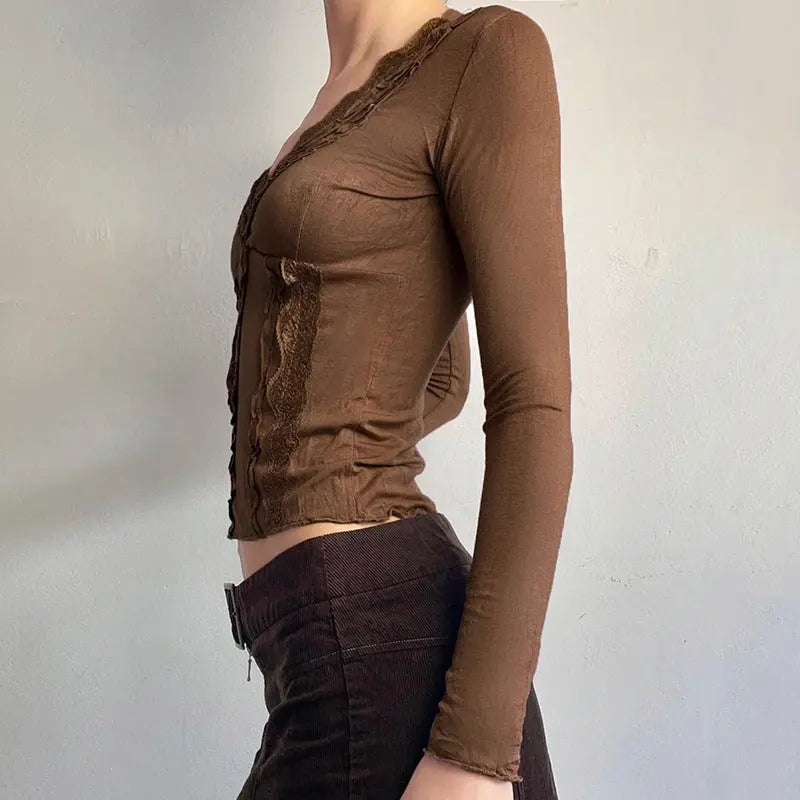 Haut Marron Dentelle Corsé THSPR