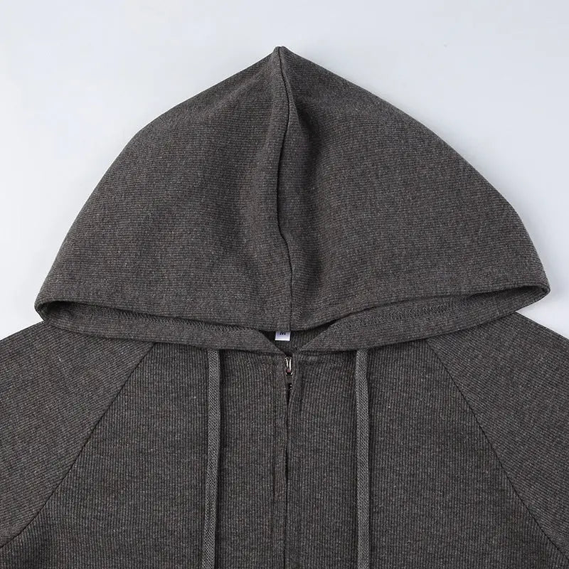 Sweat à capuche zippé en maille gris THSPR