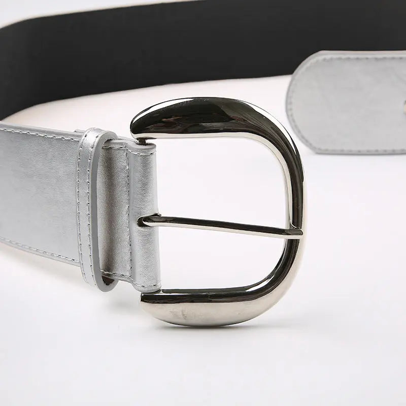 Ceinture argentée cloutée avec boucle en métal THSPR