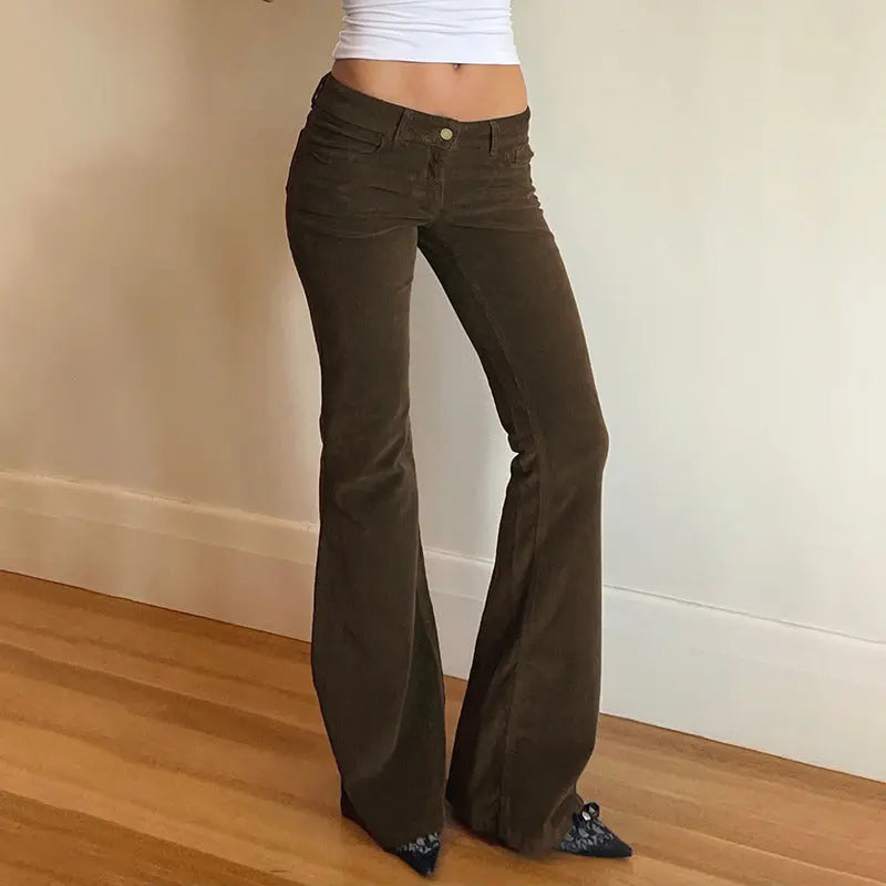 Pantalon évasé velours côtelé marron THSPR