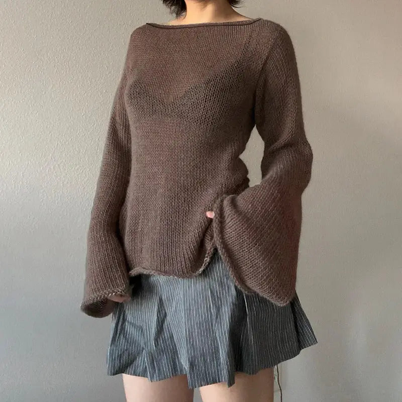 Pull Marron En Maille transparent THSPR