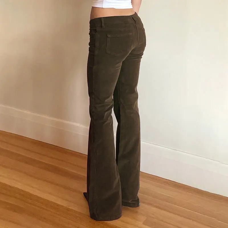 Pantalon évasé velours côtelé marron THSPR